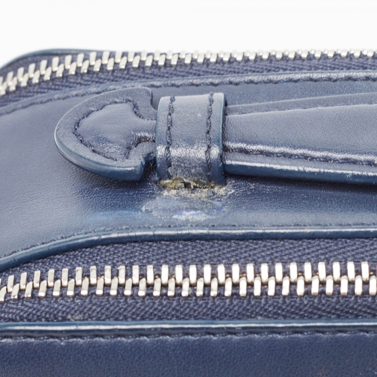Pre Owned Loro Piana Navy Blue Leather Mini Clui Crossbody Bag