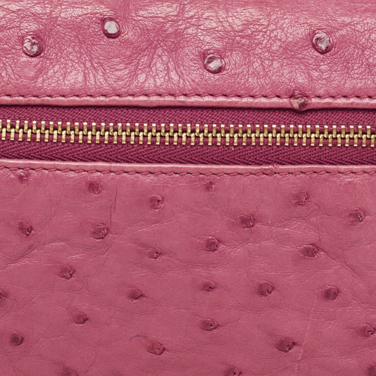 Pre Owned Loro Piana Dark Pink Ostrich L19 Pouch