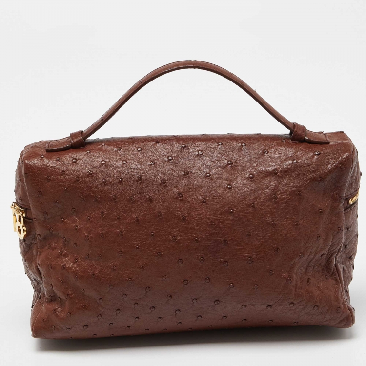 Pre Owned Loro Piana Brown Ostrich Leather Extra Pocket L27 Pouch
