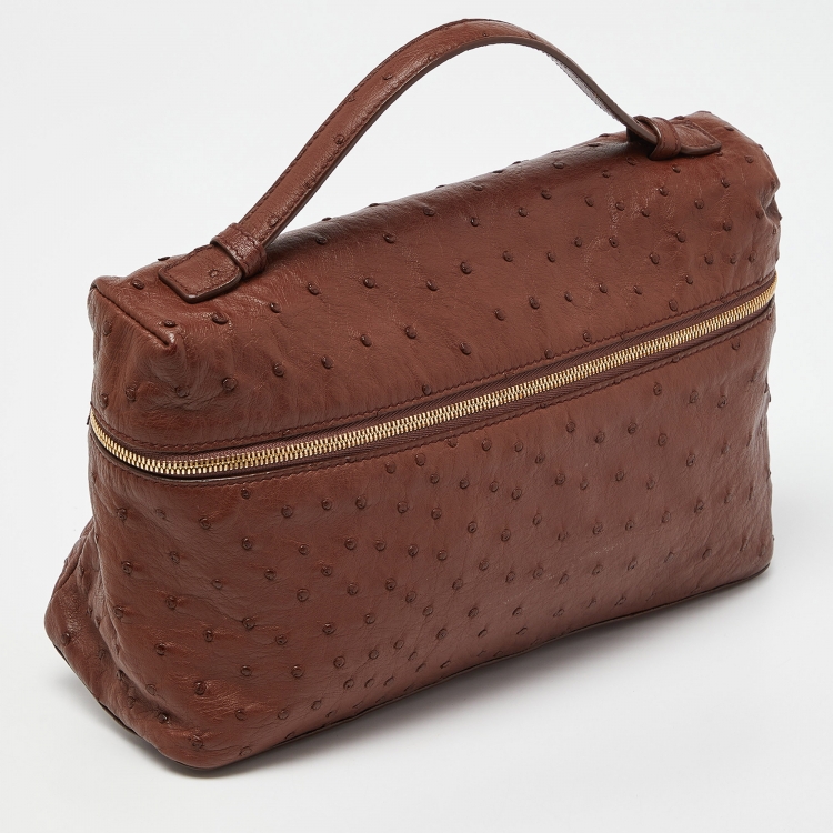 Pre Owned Loro Piana Brown Ostrich Leather Extra Pocket L27 Pouch