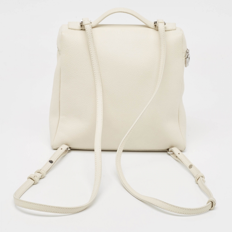 Pre Owned Loro Piana White Leather Extra Pocket L23 Backpack