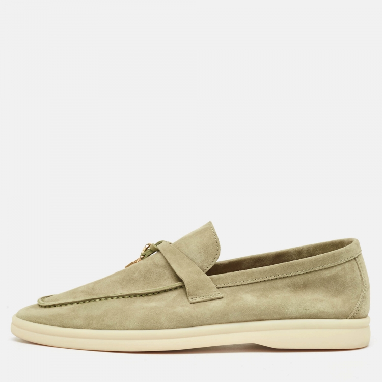Pre Owned Loro Piana Olive Green Suede Summer Charms Walk Slip On Loafers Size 39