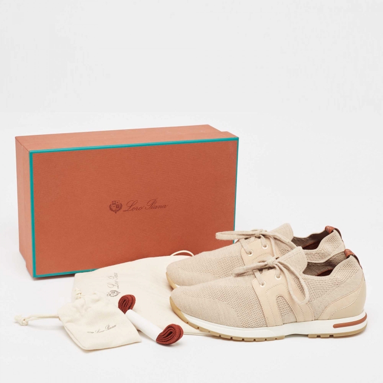 Pre Owned Loro Piana Beige Fabric and Leather 360 Flexy Walker Sneakers Size 37.5
