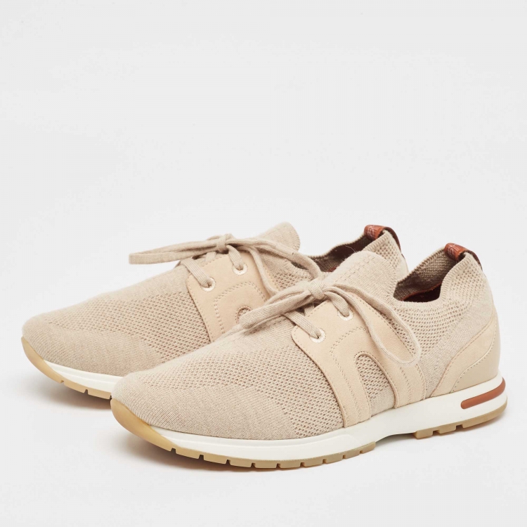 Pre Owned Loro Piana Beige Fabric and Leather 360 Flexy Walker Sneakers Size 37.5