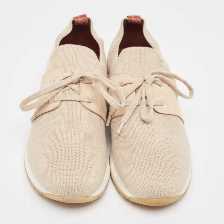 Pre Owned Loro Piana Beige Fabric and Leather 360 Flexy Walker Sneakers Size 37.5