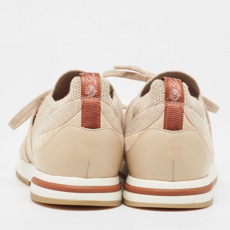 Pre Owned Loro Piana Beige Fabric and Leather 360 Flexy Walker Sneakers Size 37.5