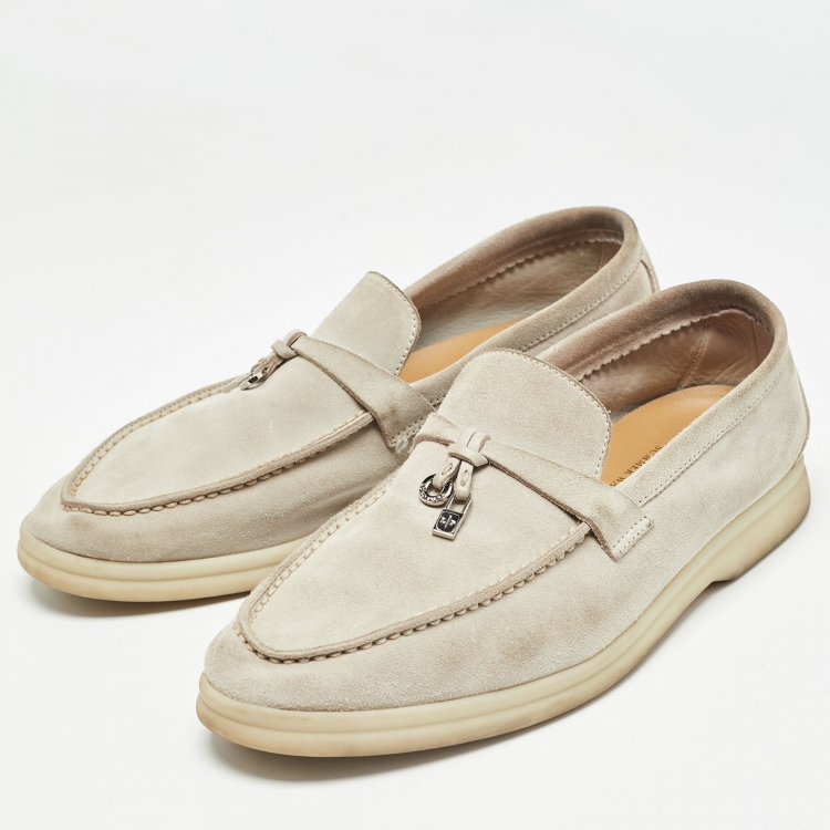 Pre Owned Loro Piana Grey Suede Summer Charms Walk  Loafers Size 38