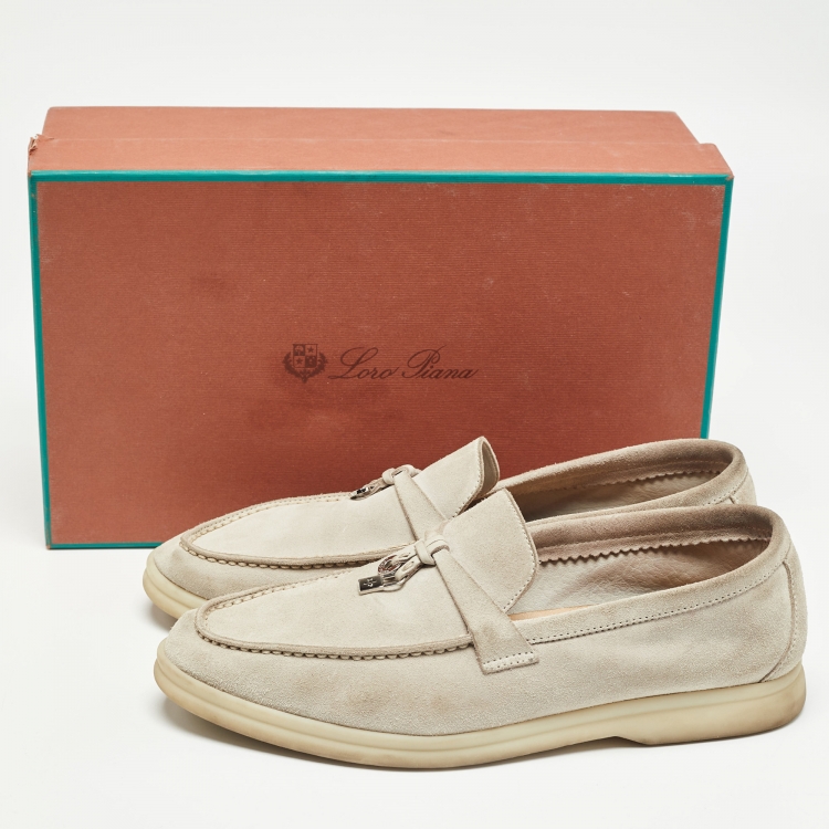 Pre Owned Loro Piana Grey Suede Summer Charms Walk  Loafers Size 38