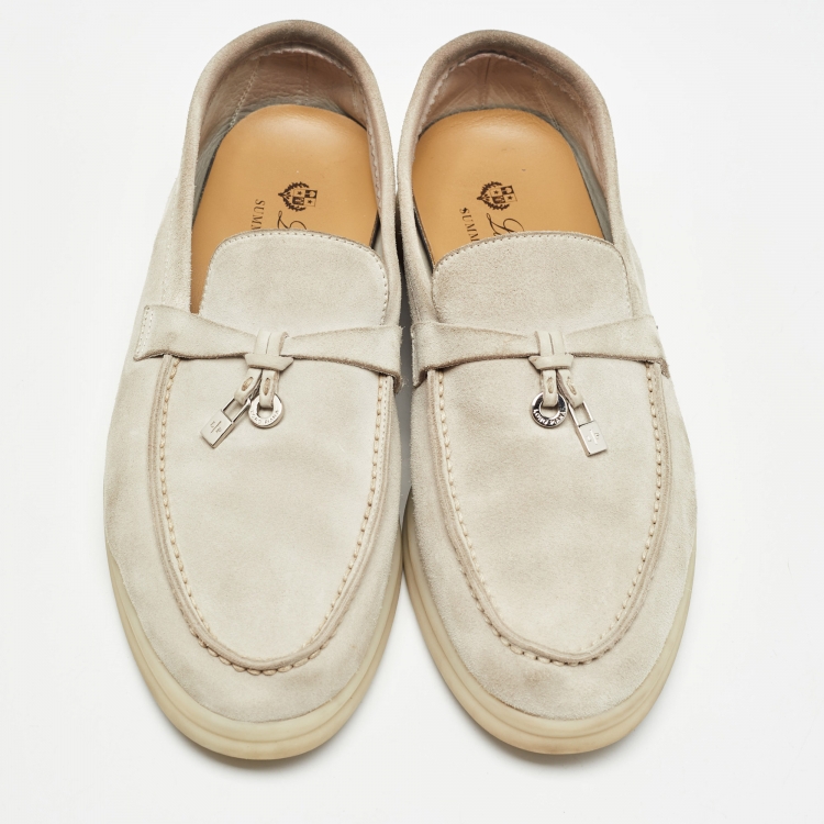 Pre Owned Loro Piana Grey Suede Summer Charms Walk  Loafers Size 38