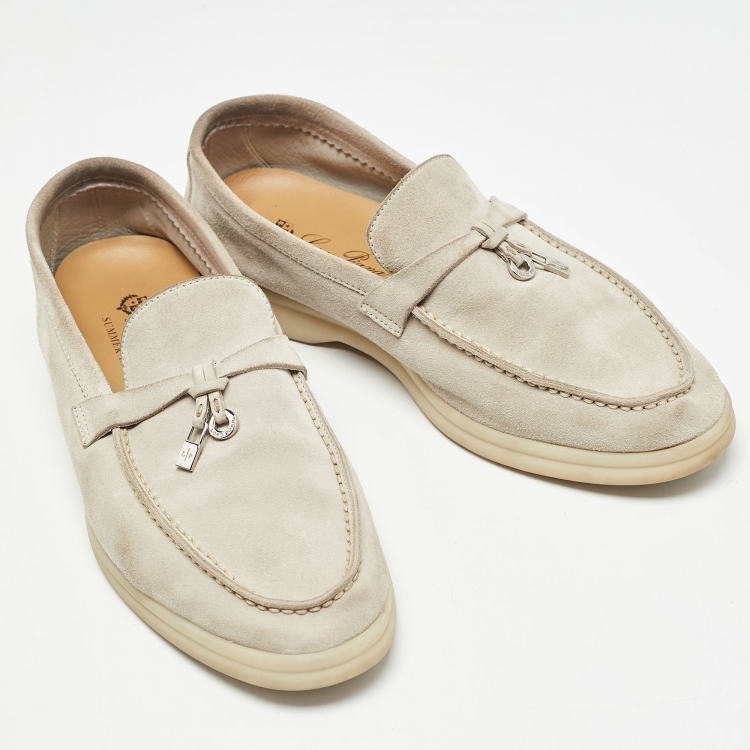 Pre Owned Loro Piana Grey Suede Summer Charms Walk  Loafers Size 38