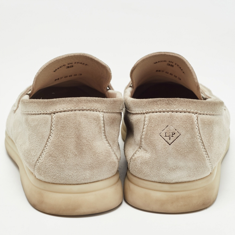 Pre Owned Loro Piana Grey Suede Summer Charms Walk  Loafers Size 38