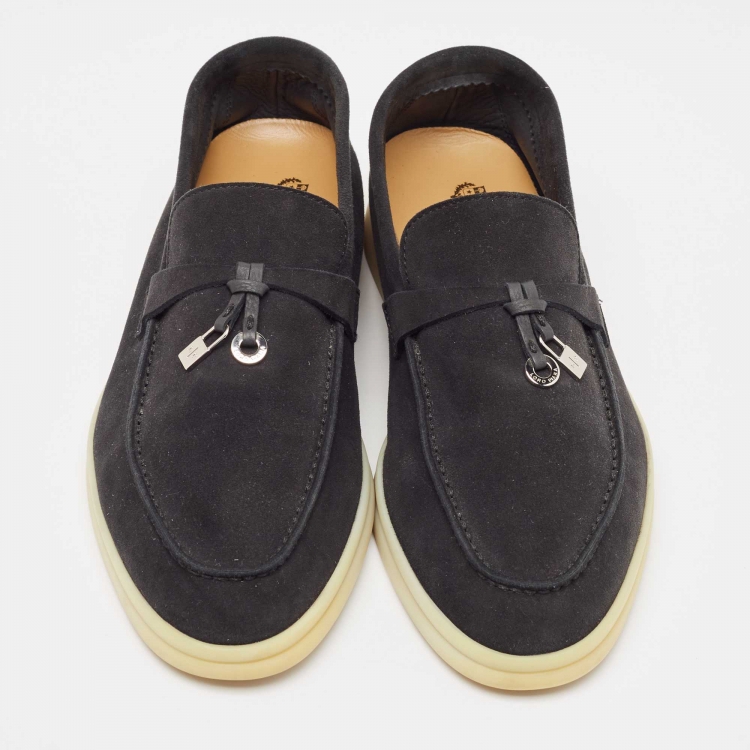 Pre Owned Loro Piana  Black Suede Summer Charms Walk Loafers  Size 36.5