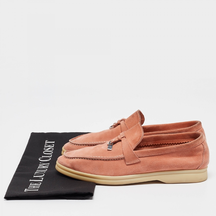 Pre Owned Loro Piana Orange Suede Summer Charms Walk  Loafers Size 37