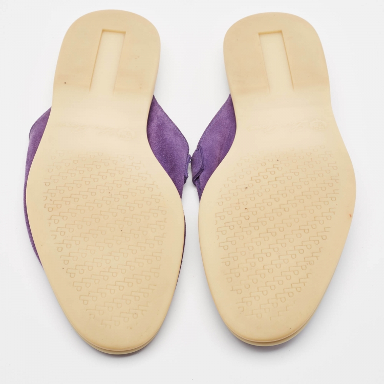 Pre Owned Loro Piana Purple Suede Babouche Charms Walk Mules Size 38