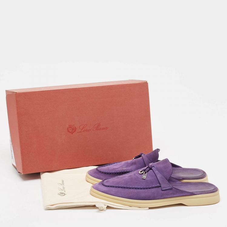 Pre Owned Loro Piana Purple Suede Babouche Charms Walk Mules Size 38