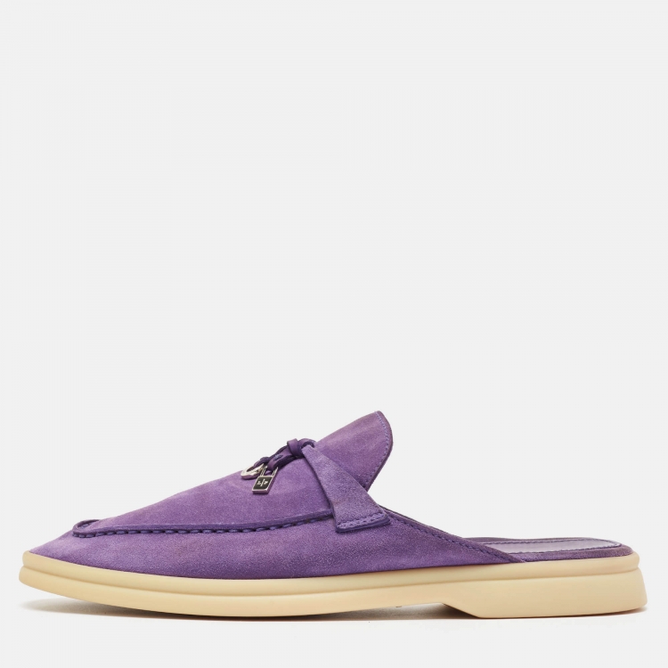 Pre Owned Loro Piana Purple Suede Babouche Charms Walk Mules Size 38