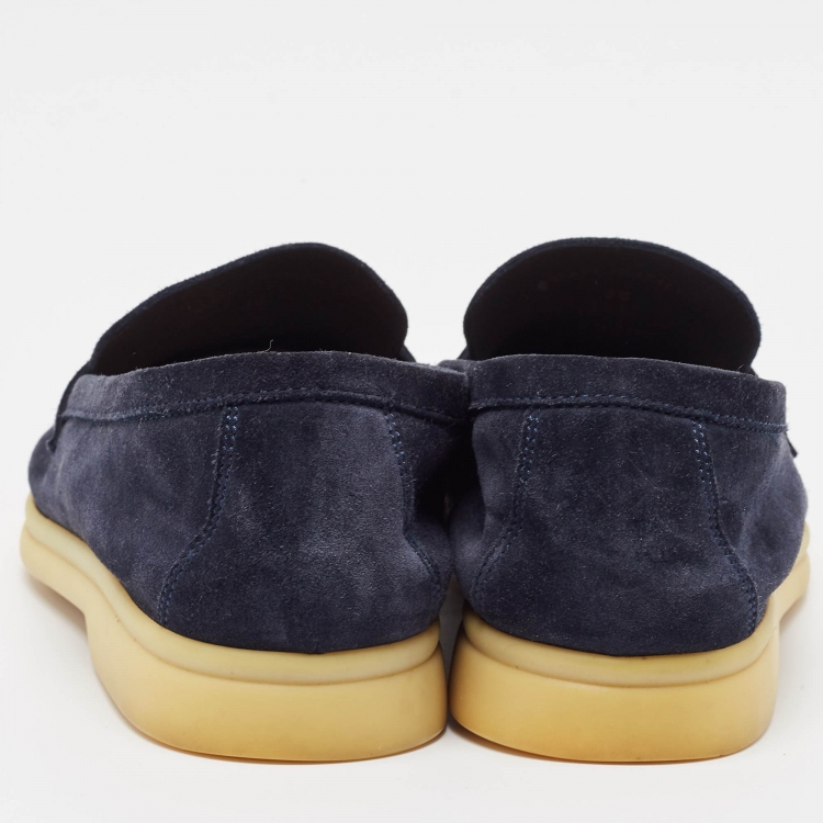 Pre Owned Loro Piana Navy Blue Suede Summer Charms Walk  Loafers Size 38