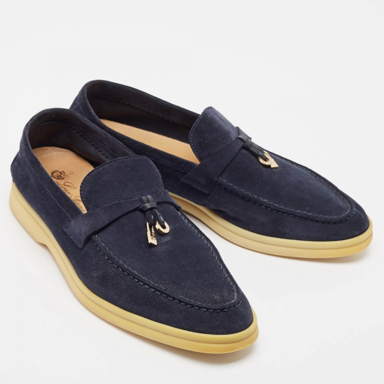 Pre Owned Loro Piana Navy Blue Suede Summer Charms Walk  Loafers Size 38