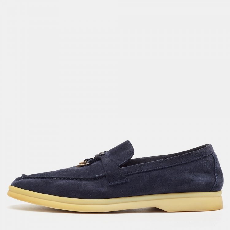Pre Owned Loro Piana Navy Blue Suede Summer Charms Walk  Loafers Size 38
