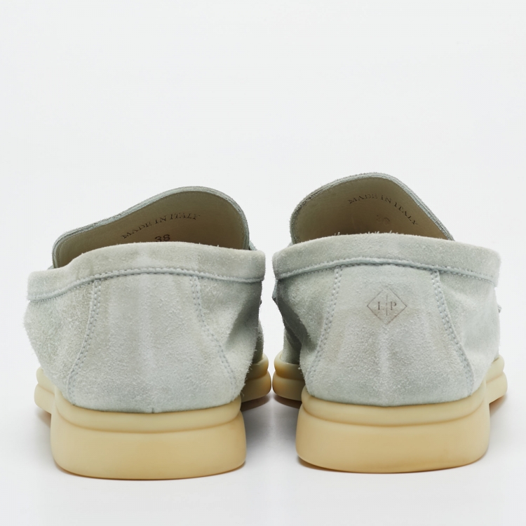 Pre Owned Loro Piana Mint Green Suede Summer Charms Walk Loafers Size 38
