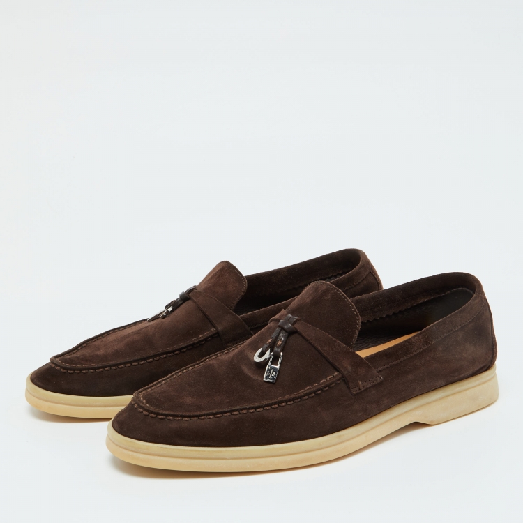 Pre Owned Loro Piana Brown Suede Summer Charms Walk Loafers Size 36.5