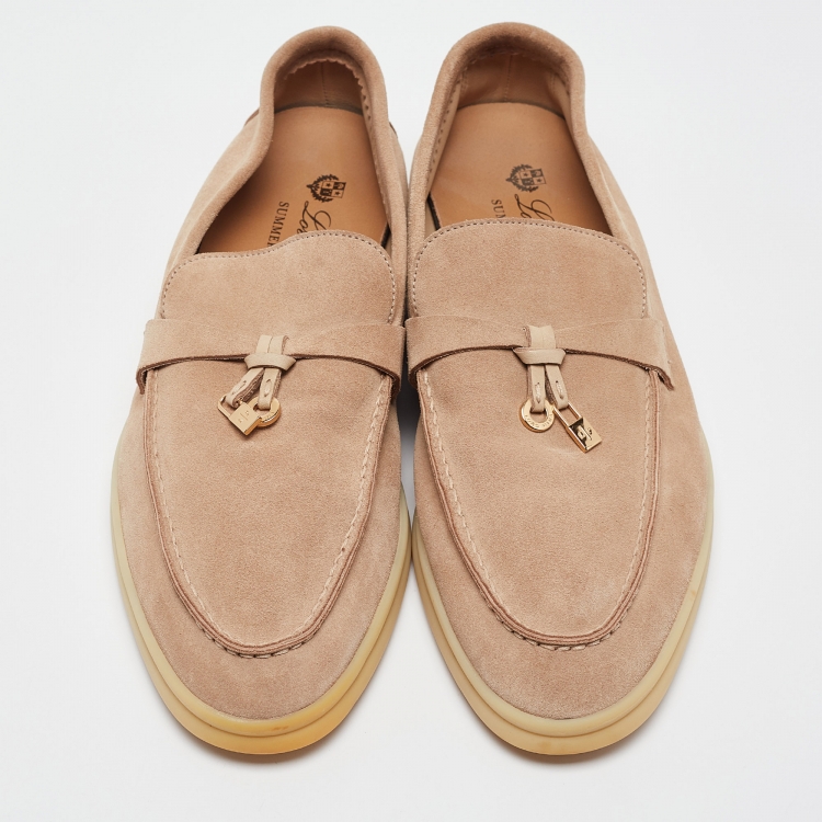 Pre Owned Loro Piana Beige Suede Summer Charms Walk Loafers Size 38.5