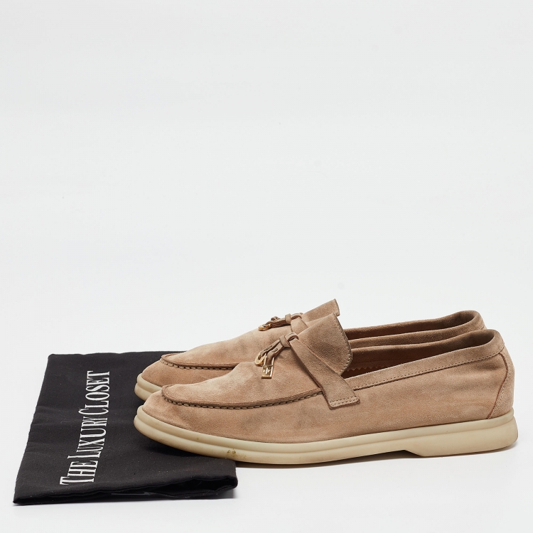 Pre Owned Loro Piana Beige Suede Summer Charms Walk Loafers Size 37.5