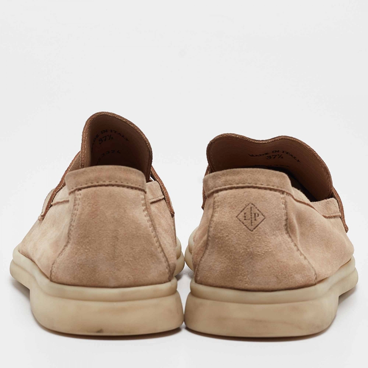 Pre Owned Loro Piana Beige Suede Summer Charms Walk Loafers Size 37.5