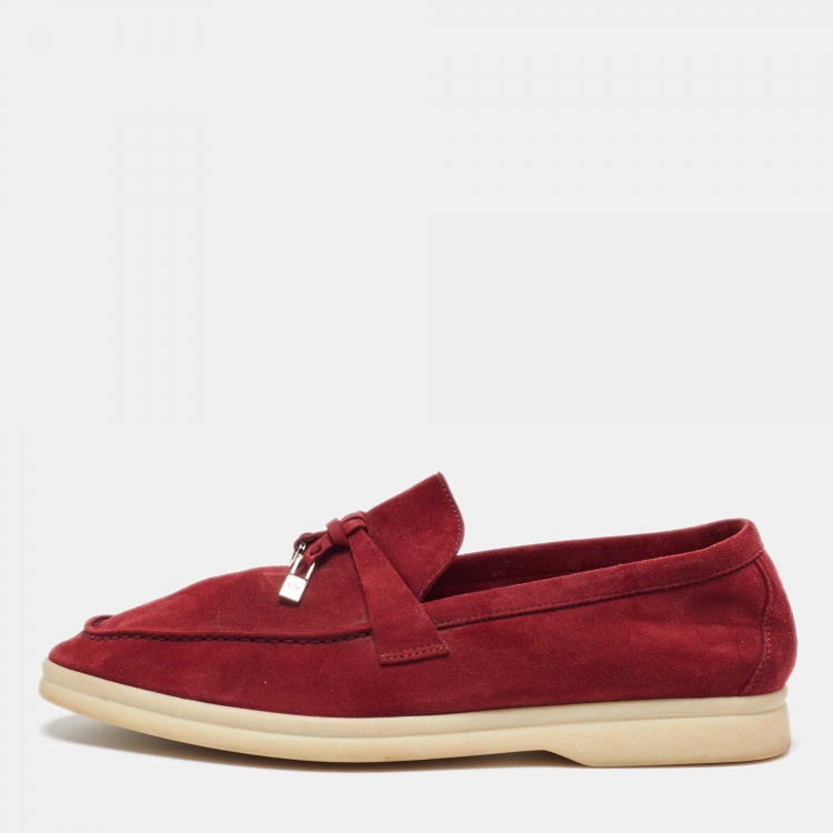 Pre Owned Loro Piana Red Suede Summer Charms Walk Loafers Size 38