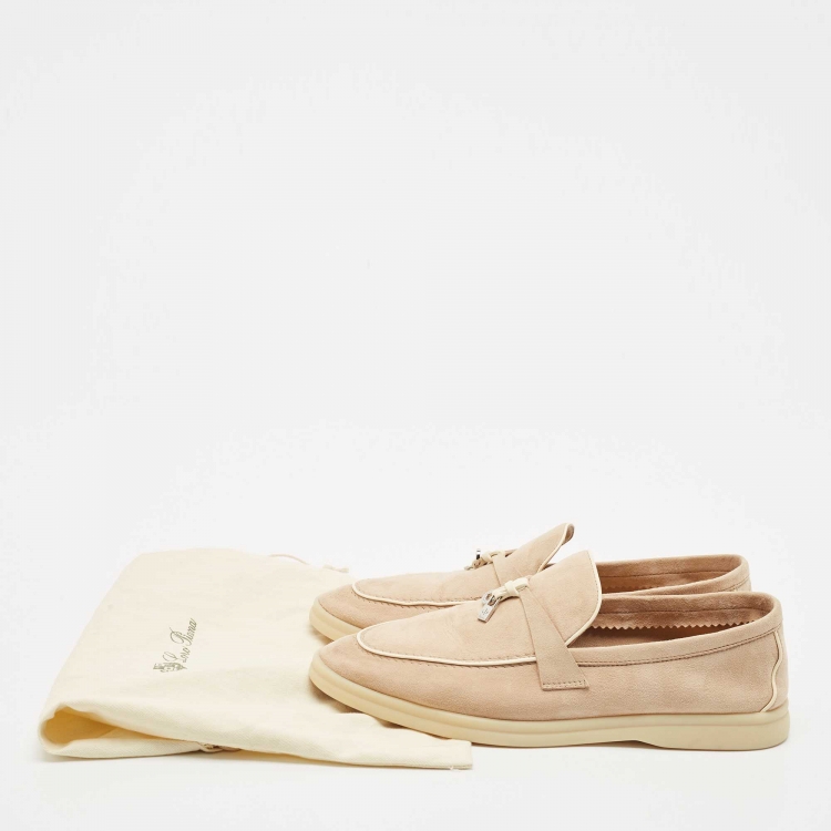 Pre Owned Loro Piana Beige Suede Summer Charms Walk Slip On Loafers Size 40