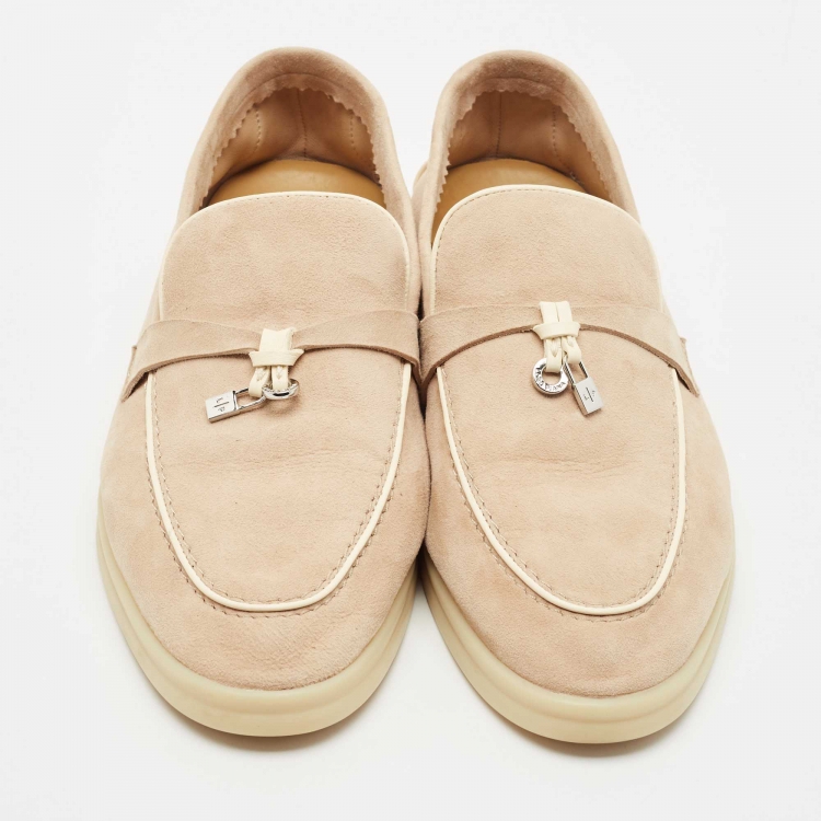 Pre Owned Loro Piana Beige Suede Summer Charms Walk Slip On Loafers Size 40