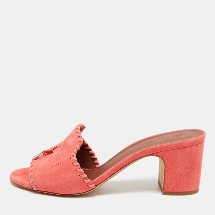 Pre Owned Loro Piana Pink Suede Summer Charms Mules Size 40