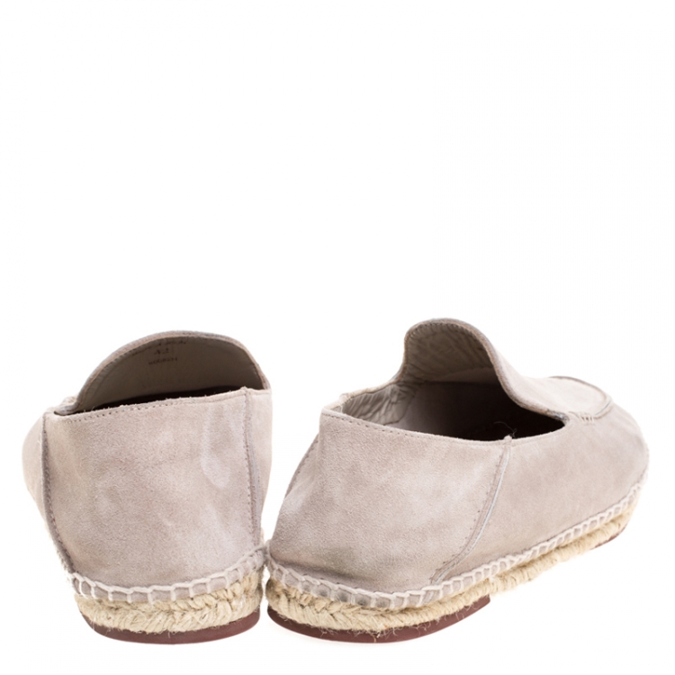 Pre Owned Loro Piana Light Grey Suede Collapsible Heel Flat Espadrilles Size 42