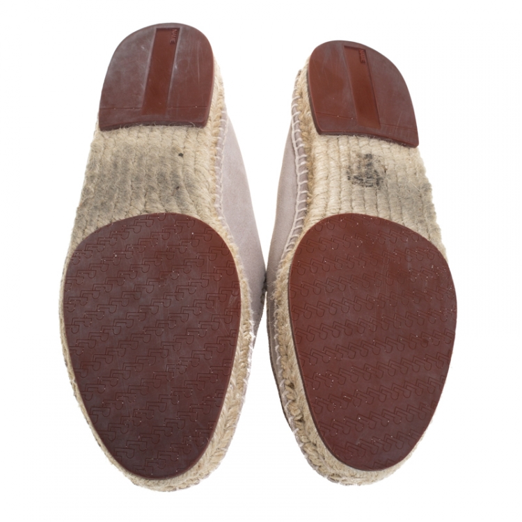 Pre Owned Loro Piana Light Grey Suede Collapsible Heel Flat Espadrilles Size 42