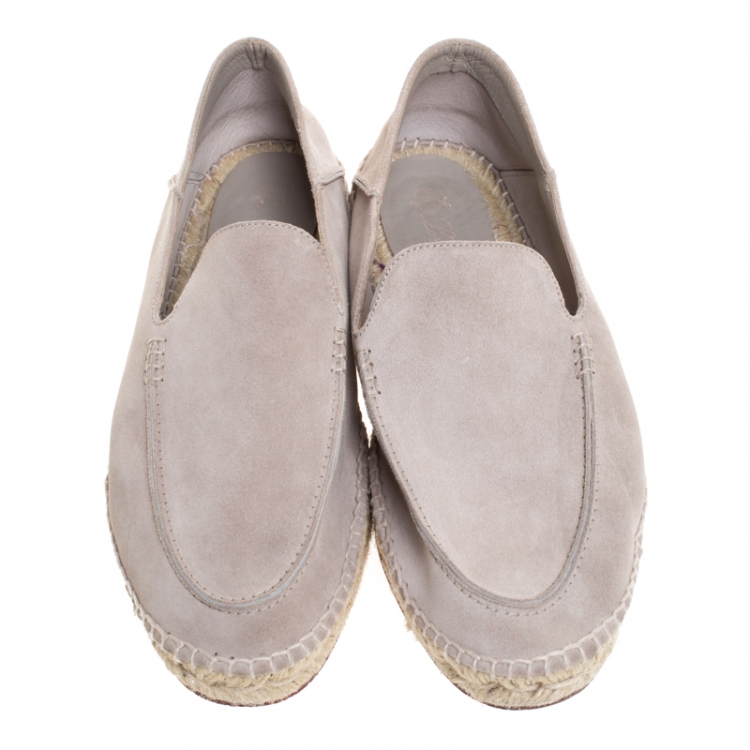 Pre Owned Loro Piana Light Grey Suede Collapsible Heel Flat Espadrilles Size 42