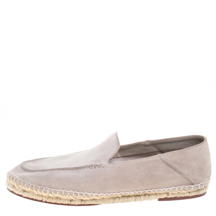 Pre Owned Loro Piana Light Grey Suede Collapsible Heel Flat Espadrilles Size 42