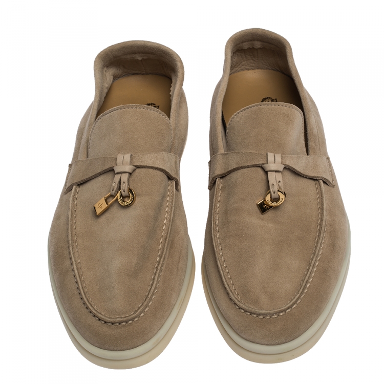 Pre Owned Loro Piana Beige Suede Summer Charms Walk Moccasin Size 36