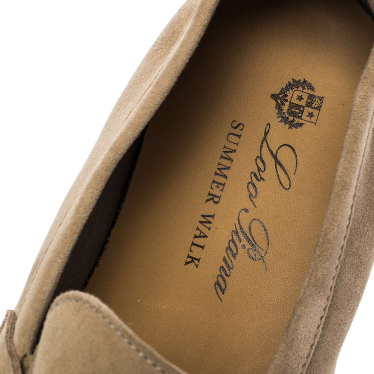 Pre Owned Loro Piana Beige Suede Summer Charms Walk Moccasin Size 36