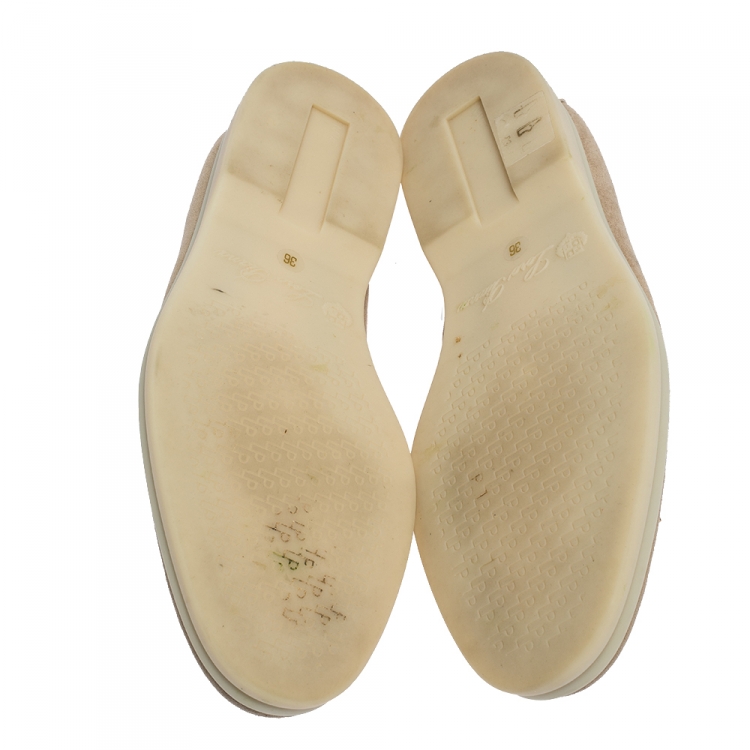 Pre Owned Loro Piana Beige Suede Summer Charms Walk Moccasin Size 36