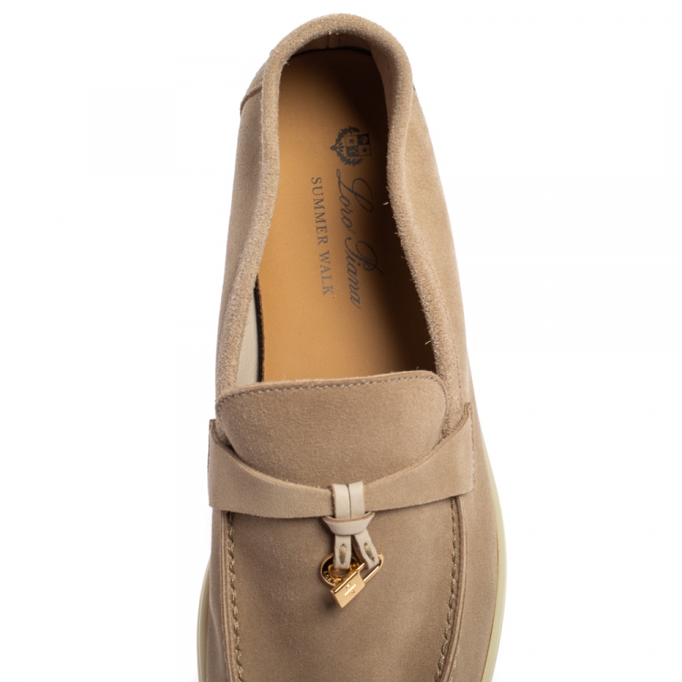 Pre Owned Loro Piana Beige Suede Summer Charms Walk Moccasins Size 40