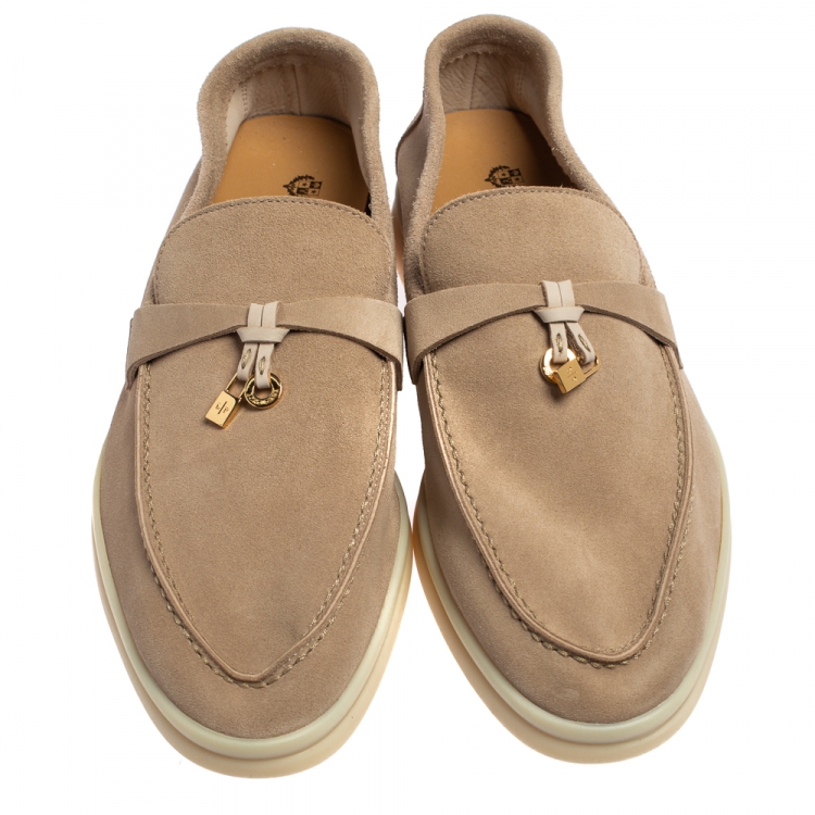 Pre Owned Loro Piana Beige Suede Summer Charms Walk Moccasins Size 40