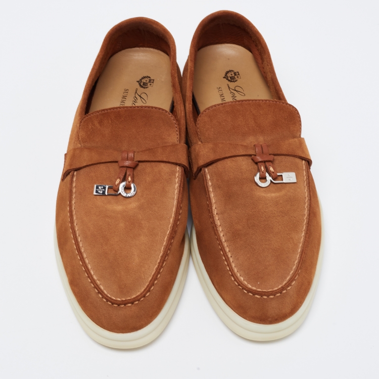 Pre Owned Loro Piana Brown Suede Summer Charms Walk Loafers Size 38