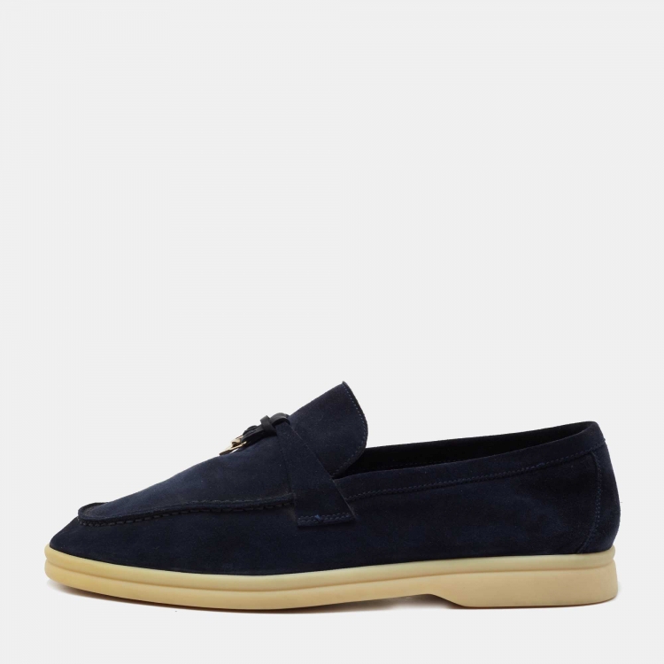 Pre Owned Loro Piana Navy Blue Suede Summer Charms Walk Loafers Size 39