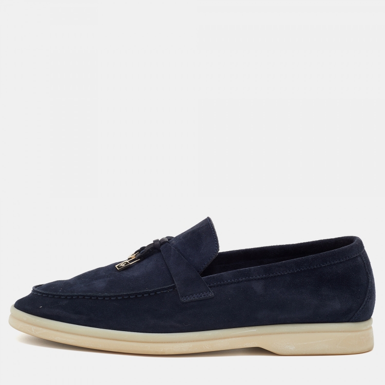 Pre Owned Loro Piana Navy Blue Suede Summer Charms Walk Loafers Size 38
