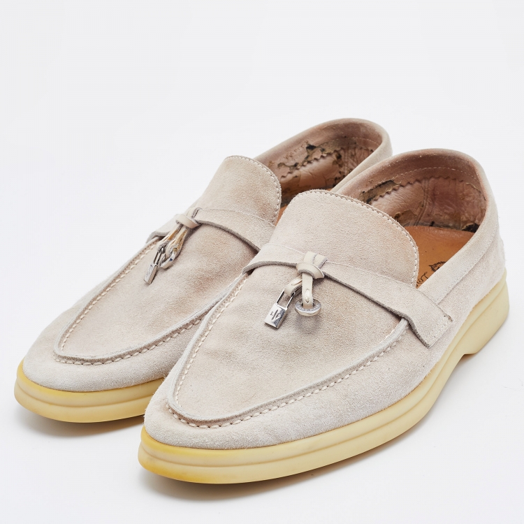 Loro Piana Summer Charms Walk Suede Loafers in Pink