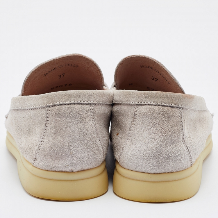 Pre Owned Loro Piana Light Grey Suede Summer Charms Walk Loafers  Size 37