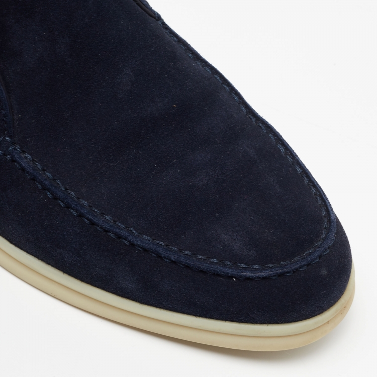 Pre Owned Loro Piana Navy Blue Suede Open Walk Ankle Boots Size 36