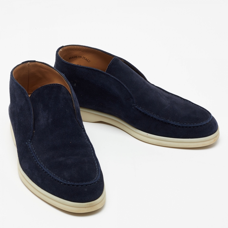 Pre Owned Loro Piana Navy Blue Suede Open Walk Ankle Boots Size 36