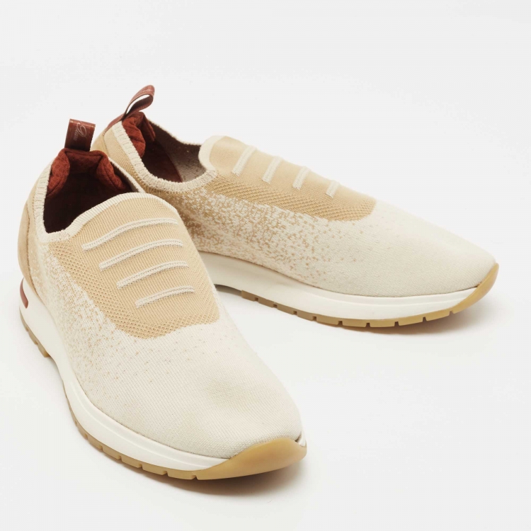 Pre Owned Loro Piana White/Beige Knit Fabric 360 Flexy Walker Sneakers Size 41 