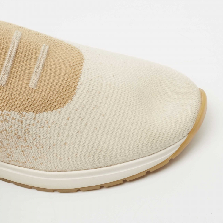 Pre Owned Loro Piana White/Beige Knit Fabric 360 Flexy Walker Sneakers Size 41 